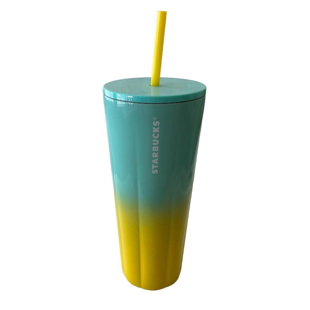Starbucks 2021 Blue & Yellow Ombre Stainless Steel 24Oz Cold Cup New